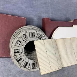 VTG Sawyers Rotodisc Slide Holder Reels Lot of 13 Discs 12 Holders 1 List & Box